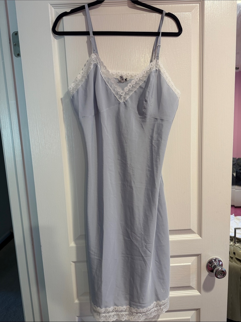 Christian Dior Intimates Light Blue Lace-Trim Chemise Slip - Womens
